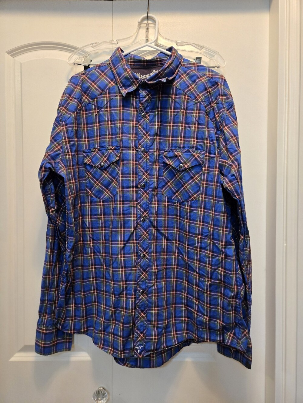 Wrangler 20x Men's Blue, Green, White & Red Plaid Snap Shirt XXL